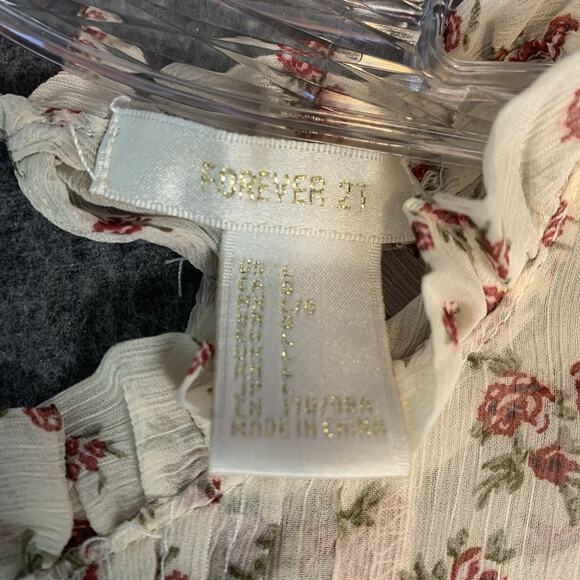 Forever 21 Shirt Large Sheer Floral Romantic Blouse Ruffle Dainty Cream L - Picture 4 of 6